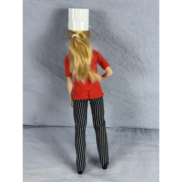 Barbie Chef Doll Mattel Careers Red Jacket Striped Pants Chef Hat Shoes Blonde - Picture 2 of 2